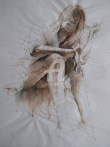 Painting titled "Réflexion  © Adagp,…" by Elisabeth Le Prunenec, Original Artwork, Watercolor Mounted on Cardboard