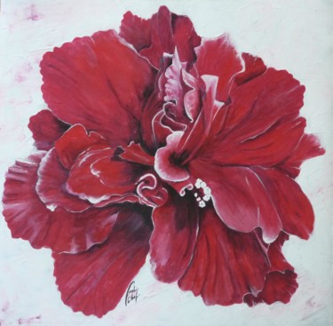 Pintura titulada "Hibiscus rouge" por Chafika Feghir, Obra de arte original, Acrílico