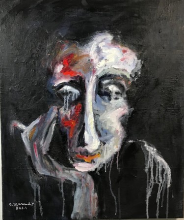 Painting titled "La fumeuse" by Elisabeth Marcadet, Original Artwork, Oil