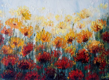 Painting titled "Autumn Flowers" by Eliane Ellie, Original Artwork, Oil