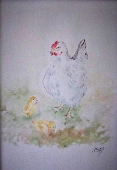 Malerei mit dem Titel "BASSE-COUR Aquarell…" von Eliane Morvan (CREADELI  "les petits bonheurs d'Eli"), Original-Kunstwerk,…