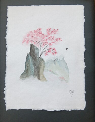 Painting titled "CERISIER ZEN Aquare…" by Eliane Morvan (CREADELI  "les petits bonheurs d'Eli"), Original Artwork, Watercolo…