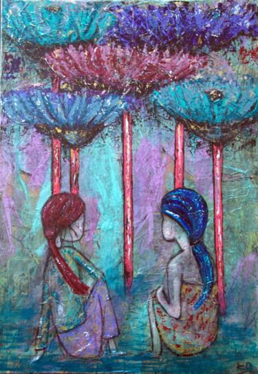 Painting titled "les petites copines" by Eliane Perrier, Original Artwork, Acrylic Mounted on Wood Stretcher frame