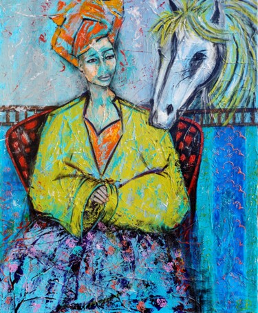Painting titled "A l'écoute" by Eliane Perrier, Original Artwork, Acrylic Mounted on Wood Stretcher frame