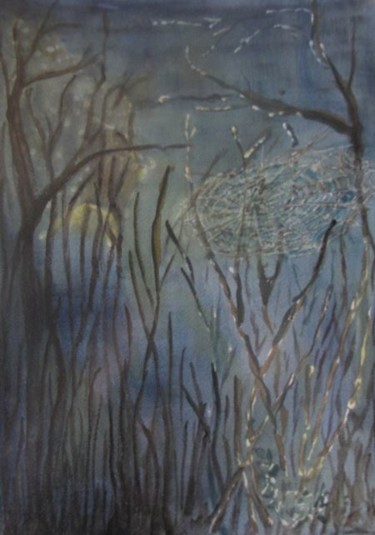 Schilderij getiteld "Clair de lune au fo…" door Eliane Robin, Origineel Kunstwerk, Aquarel