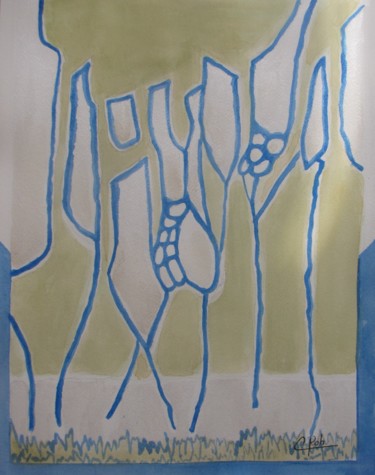 Pintura intitulada "Quatre saisons : l'…" por Eliane Robin, Obras de arte originais, Aquarela Montado em Vidro