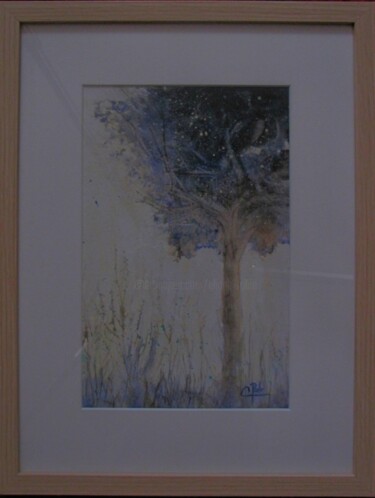 Painting titled "Mon arbre" by Eliane Robin, Original Artwork, Watercolor Mounted on Glass