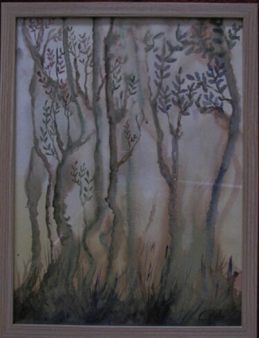 Painting titled "Novembre" by Eliane Robin, Original Artwork, Watercolor Mounted on Glass