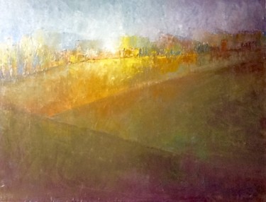 Painting titled "Campagne luxuriante" by Eliane Ypersiel, Original Artwork, Oil Mounted on Wood Stretcher frame