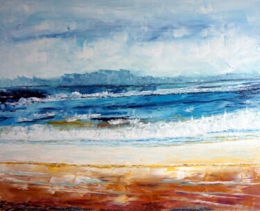 Painting titled "Vagues printanières" by Eliette Gaurin, Original Artwork, Oil Mounted on Wood Stretcher frame