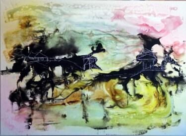 제목이 "montagne-et-enchant…"인 미술작품 Eliette Gaurin로, 원작, 잉크 나무 들것 프레임에 장착됨