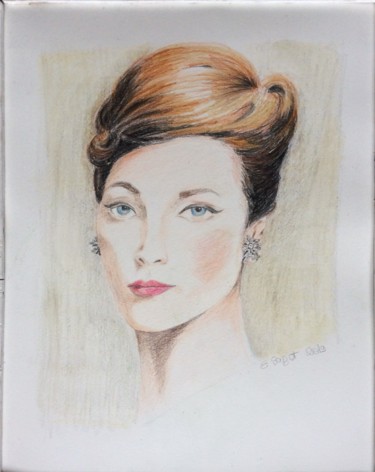 Drawing titled "portrait vintage" by Eliette Sagot, Original Artwork, Pencil