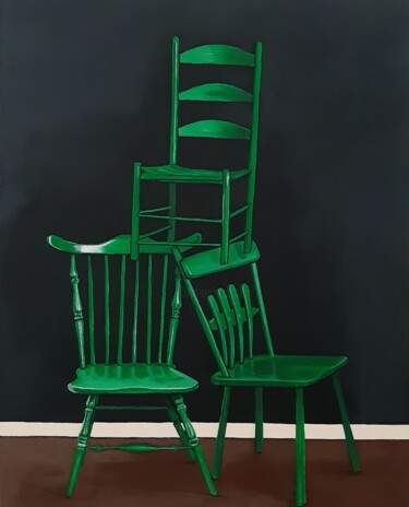 Schilderij getiteld "chairs" door Elif Yaman, Origineel Kunstwerk, Acryl Gemonteerd op Frame voor houten brancard