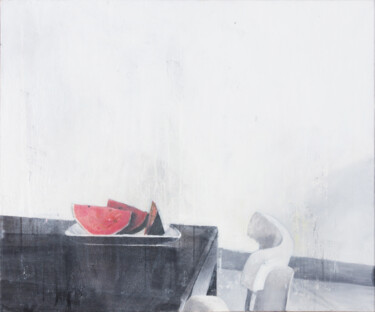Pittura intitolato "table (faded still…" da Elina Evstig, Opera d'arte originale, Olio