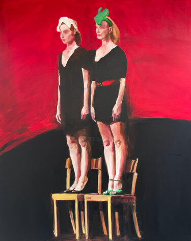 Pittura intitolato "two women in heels…" da Elina Evstig, Opera d'arte originale, Olio