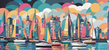 Картина под названием "Harbor Serenity: Sa…" - Elina Kharitonova, Подлинное произведение искусства, Акрил Установлен на Дере…