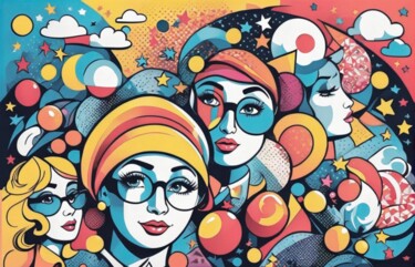 绘画 标题为“Starry Faces: A Cel…” 由Elina Kharitonova, 原创艺术品, 丙烯 安装在木质担架架上