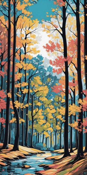 Painting titled "Autumn Symphony" by Elina Kharitonova, Original Artwork, Acrylic Mounted on Wood Stretcher frame