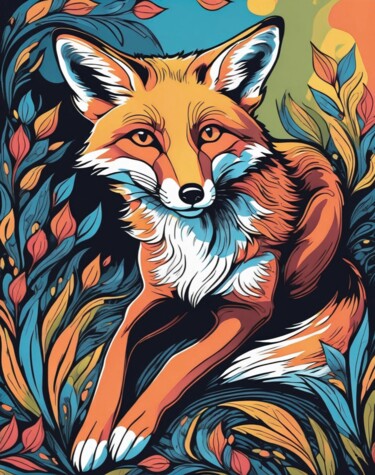 Painting titled "Enchanted Fox in th…" by Elina Kharitonova, Original Artwork, Acrylic Mounted on Wood Stretcher frame