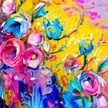 Digitale Kunst getiteld "Flowers at the stre…" door Elina Plehanova, Origineel Kunstwerk, AI gegenereerde afbeelding