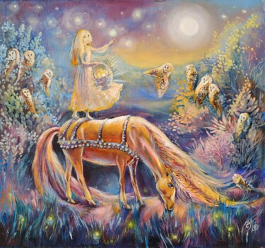 Schilderij getiteld "Starry Night's Guar…" door Elina Vetrova, Origineel Kunstwerk, Olie