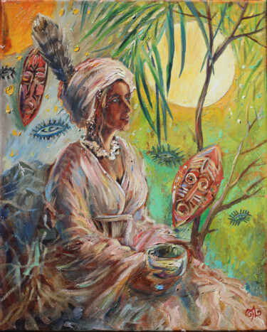Pintura intitulada "Old Mother" por Elina Vetrova, Obras de arte originais, Óleo Montado em Armação em madeira