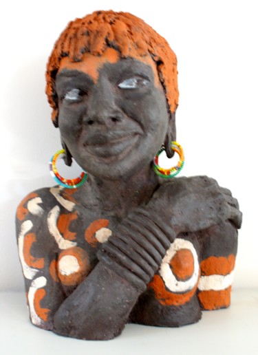 Sculpture titled "Sourire en coin" by Elisabeth Aloccio, Original Artwork, Clay