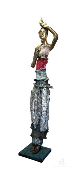 Скульптура под названием "Déesse à l'oiseau e…" - Elisabeth Brainos, Подлинное произведение искусства, Бронза