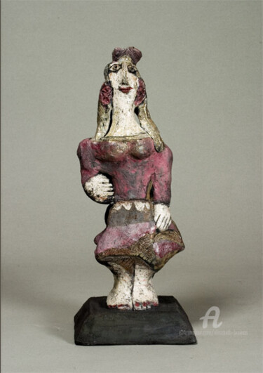 Escultura intitulada "idole a la robe rose" por Elisabeth Brainos, Obras de arte originais, Terracota