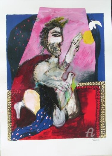 Peinture intitulée "homme a la colombe" par Elisabeth Brainos, Œuvre d'art originale