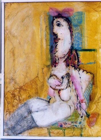 Malerei mit dem Titel "jeune fille asise" von Elisabeth Brainos, Original-Kunstwerk, Öl