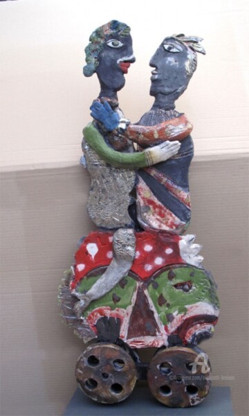 Escultura intitulada "couple1 double face…" por Elisabeth Brainos, Obras de arte originais, Terracota