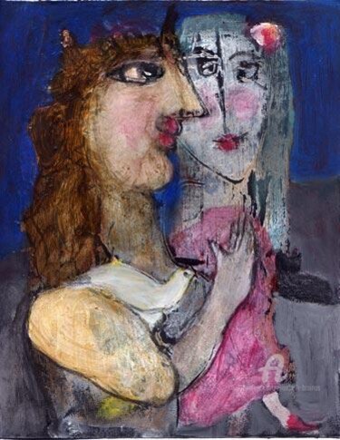 Ζωγραφική με τίτλο "la mere et la fille…" από Elisabeth Brainos, Αυθεντικά έργα τέχνης