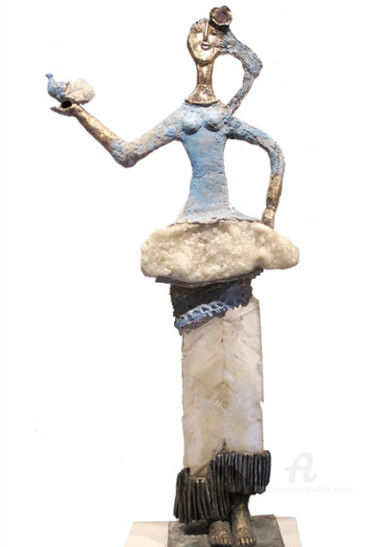 Skulptur mit dem Titel "Jeune fille à l'ois…" von Elisabeth Brainos, Original-Kunstwerk, Bronze