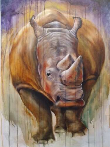 Painting titled "Nashorn" by Elisabeth Burmester, Original Artwork, Acrylic