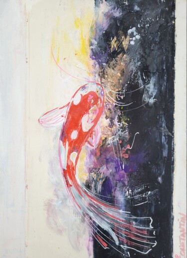 Malerei mit dem Titel "Le poisson porte bo…" von Elisabeth Constantin, Original-Kunstwerk, Acryl