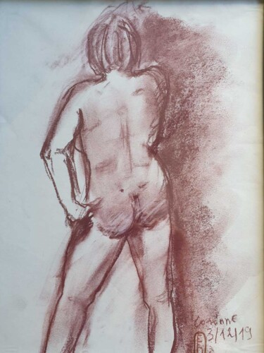 Painting titled "Corinne à la sangui…" by Elisabeth Fabre Derulliere, Original Artwork, Charcoal