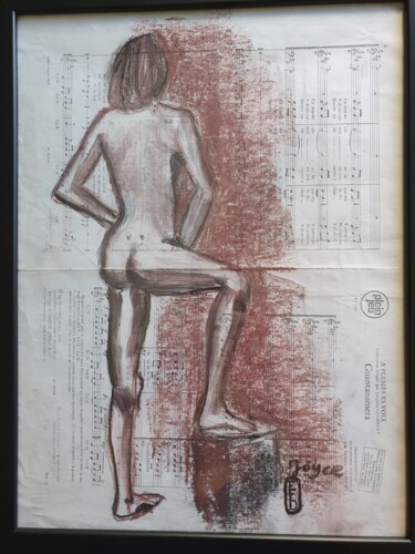 Картина под названием "Joyce debout" - Elisabeth Fabre Derulliere, Подлинное произведение искусства, Древесный уголь