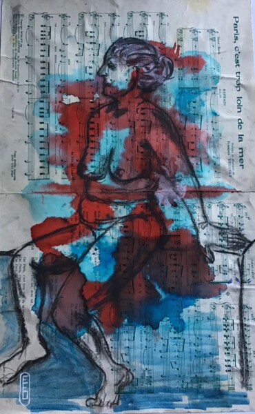 Рисунок под названием "Croquis de nu « Par…" - Elisabeth Fabre Derulliere, Подлинное произведение искусства, Древесный уголь