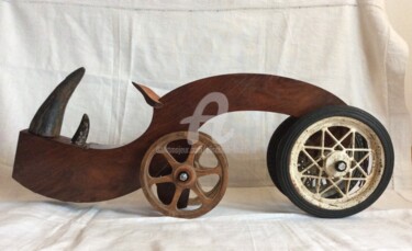 Sculpture titled "« Rhino 2022 »" by Elisabeth Faucheur, Original Artwork, Wood