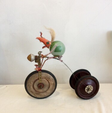 Sculpture titled ""A bicyclette"" by Elisabeth Faucheur, Original Artwork, Wood