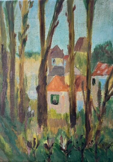 Pintura titulada "Les maisons dans la…" por Elisabeth Loussaut, Obra de arte original, Acrílico Montado en Bastidor de camil…