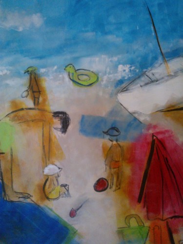 Painting titled "scène de plage" by Elisabeth Nigay, Original Artwork, Oil