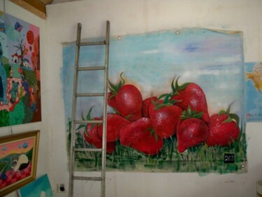 Schilderij getiteld "LES FRAISES" door Elisabeth Renard (B.Dumont Renard), Origineel Kunstwerk, Acryl