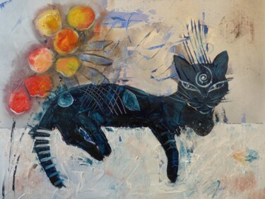 Painting titled "le petit chat sur l…" by Elisabeth Renard (B.Dumont Renard), Original Artwork, Acrylic