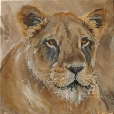 Painting titled "Lionne" by Elisabeth Bazin, Original Artwork, Acrylic