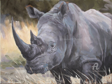 Painting titled "Rhinocéros dans la…" by Elisabeth Bazin, Original Artwork, Acrylic