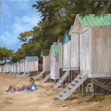 Peinture intitulée "Cabines de plage à…" par Elisabeth Bazin, Œuvre d'art originale, Acrylique
