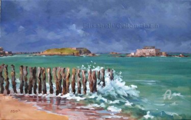 Painting titled "La plage du Sillon" by Elisabeth Bazin, Original Artwork, Acrylic