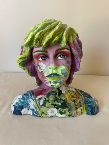 Sculpture titled "(B N°02) BUSTE VERT" by Elise Cabanes, Original Artwork, Resin